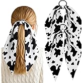 DOPENSPI 2PCS Cow Print Hair Band for Women Girls, Non-Slip Cow Print Bandana Rabbit Bunny Ear Bow Bowknot Elastic Scrunchies Hairs Tie Ropes Ponytail Holder Hair Accessories
