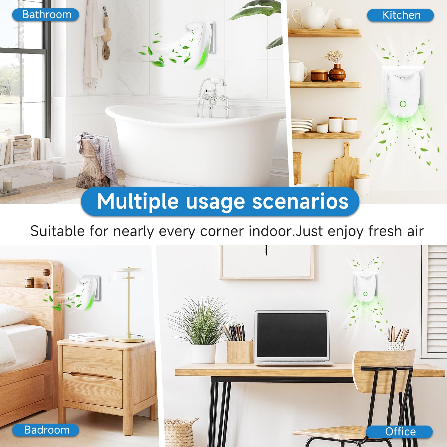 Plug In Negative Ion Air Purifier – 4Pack Quiet Two-speed Adjustment Air Ionizers, Mini Air Fresheners for Home, Bedroom, Office, Kitchen, Portable Odor Eliminator for Smoke, Dust, Pet Smell