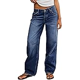 Flamingals Baggy Jeans for Women Mid Rise Straight Leg Stretchy Wash Casual Boyfriend Jeans Trendy