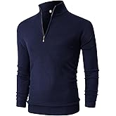 NITAGUT Mens Slim Fit Quarter Zip Mock Neck Polo Sweater Casual Long Sleeve Sweater and Turtleneck Pullover