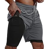 JWJ Mens 2 in 1 Running Shorts Quick Dry Gym Athletic Workout Clothes with Side Pockets
