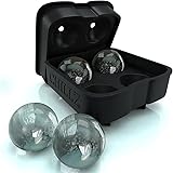 Chillz Ice Ball Maker Mold - Black Flexible Silicone Ice Tray - Molds 4 X 4.5cm Round Ice Ball Spheres