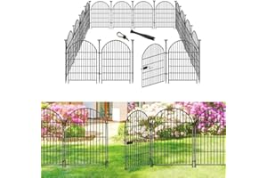 ADAVIN Garden Fence Animal Barrier with Gate 32 in(H)×35 Ft(L) 16 Panels,Rustproof Metal Wire Tall Fencing Border for Dogs Rabbits,Outdoor no dig pet Fences,Black Flower Edging for Yard,Arched