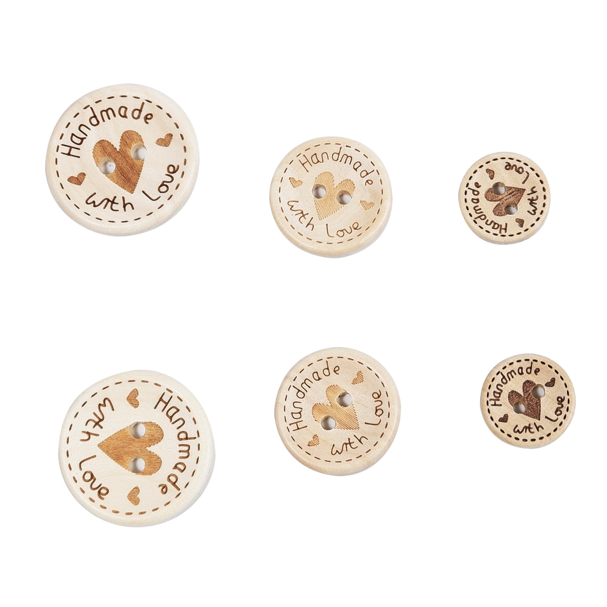 Photo 1 of 150Pcs 3 Size Wooden Handmade Made with Love Tags Button for Sewing,Crafting, DIY Clothing Embellishment Accessories 2 Hole DIY Decor Buttons