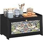 Trironsun Bread Box for Kitchen Counter Black Bread Storage Container with Acrylic Door William Morris Flower Bird Design Farmhouse Breadbox Organizer (Black)