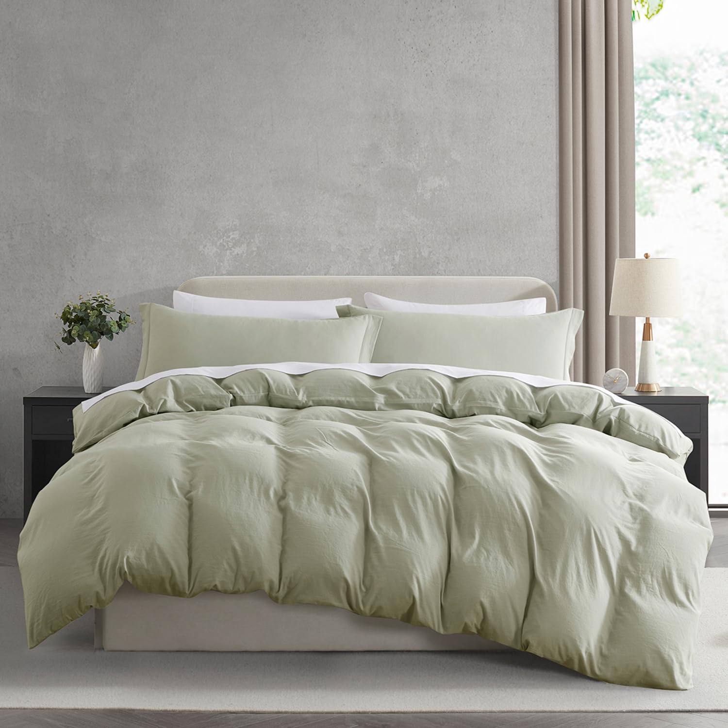 Photo 1 of Nestl Light Sage Duvet Cover King Size - Soft Prewashed King Duvet Cover Set, 3 Piece, with Zipper Closure, 1 Duvet Cover 104x90 inches and 2 Pillow Shams