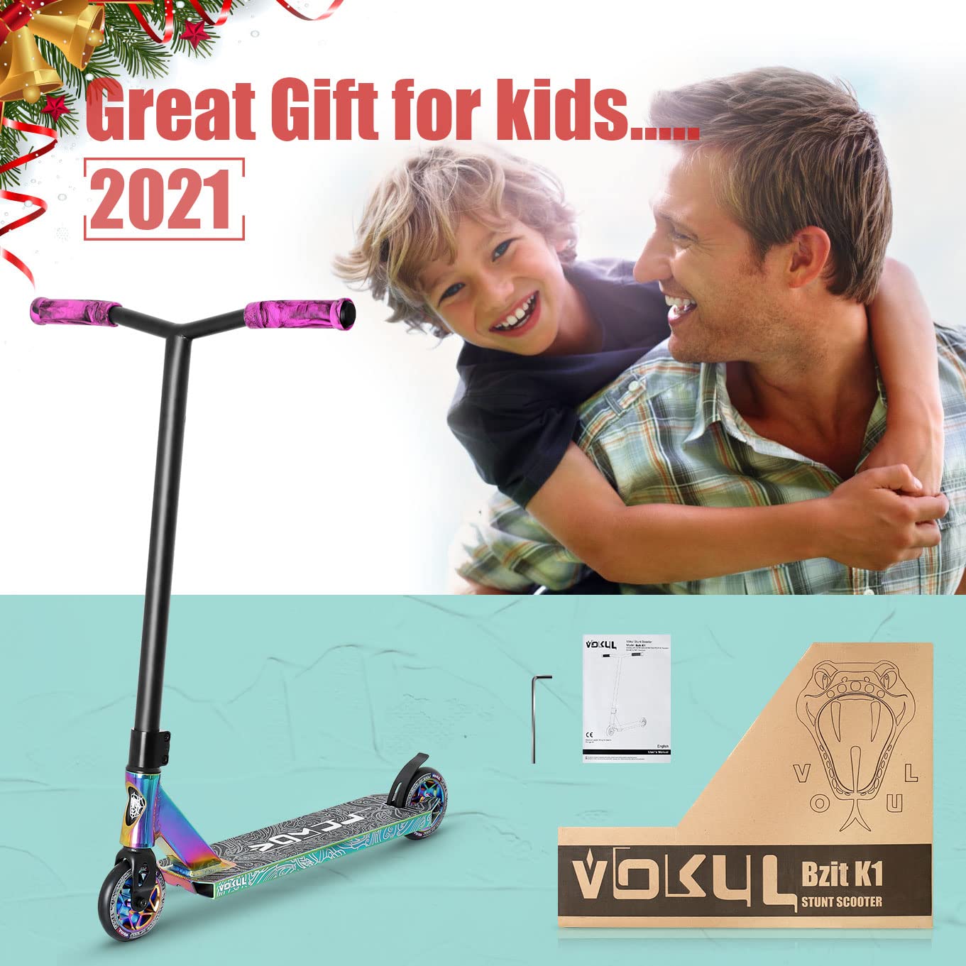 VOKUL K1 Pro Trick Scooter | Stunt Scooter, for Kids 8 Years and Up,Teens,Adults - Best Entry Level Freestyle Stunt Scooter for,Boys,Girls - Freestyle Skate Park Street Scooter