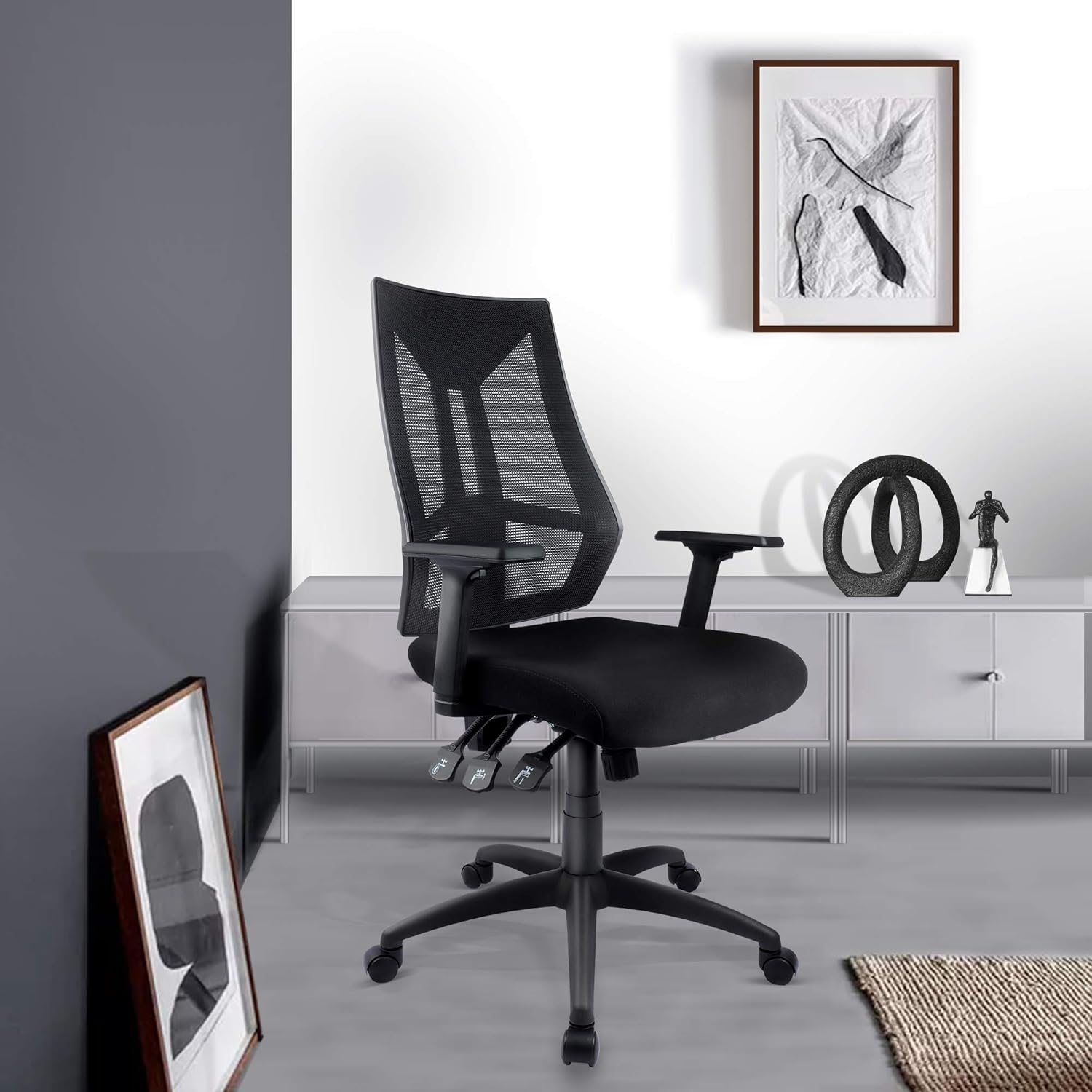 High-Back Ergonomic Desk Chair Mesh Swivel Task Office Chair with Adjustable Arms, Seat and Backrest (Black): Kitchen & Dining