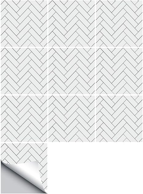 Amazon 10枚 人気のタイルシール 白いヘリンボーン柄 はがせるウォールステッカー Pvc 防水 防油 防汚 壁紙デコレーション 15x15cm ウォールステッカー オンライン通販