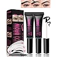 Peel Off Tattoo Eyebrow Gel-2Pcs Gray Tattoo Peel Off Eyebrow Gel Tinted, Long Lasting Waterproof Transfer-proof Tattoo Brow Peel Off Tinted Gel Brow Last Up to 3 Days, with Brow Stencil & Brush-01#