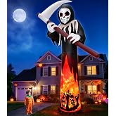 12FT Tall Halloween Inflatables Outdoor Decorations Grim Reaper Ghost | Built-in Rotating Flame LED Lights, Scary Blow Up Grim Reaper Halloween Yard Garden Lawn Home Party Holiday Outside Decor