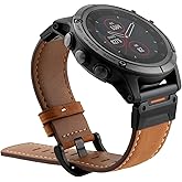 Abanen Retro Classic Genuine Leather Watch Band Strap for Garmin Fenix 8 51mm / epix Pro 51mm / Fenix 7X / Fenix 6X / Enduro/Instinct 2X / Tactix Delta/Instinct 3 50mm