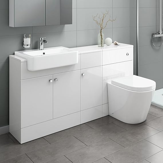 1500 mm Gloss White Combined Vanity Unit Close Coupled Toilet Bathroom