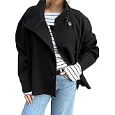 chouyatou Women's Winter Stand Collar Crop Wool Coat Single Breasted Short Blazer Jacket Coat Outerwear