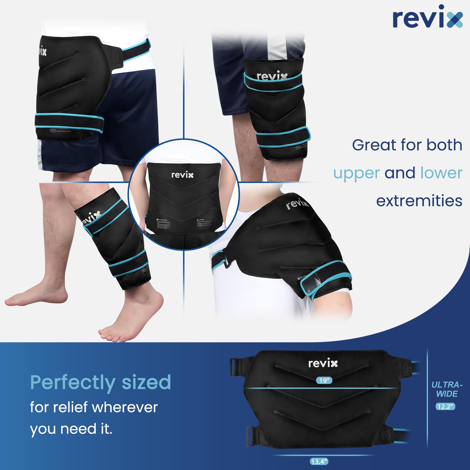 REVIX Extra Large Hip Ice Pack Wrap After Surgery, Reusable Gel Cold Pack for Hip Replacement Recovery, Sciatic Nerve, Cold Therapy Hip Flexor Compression Wrap, Black