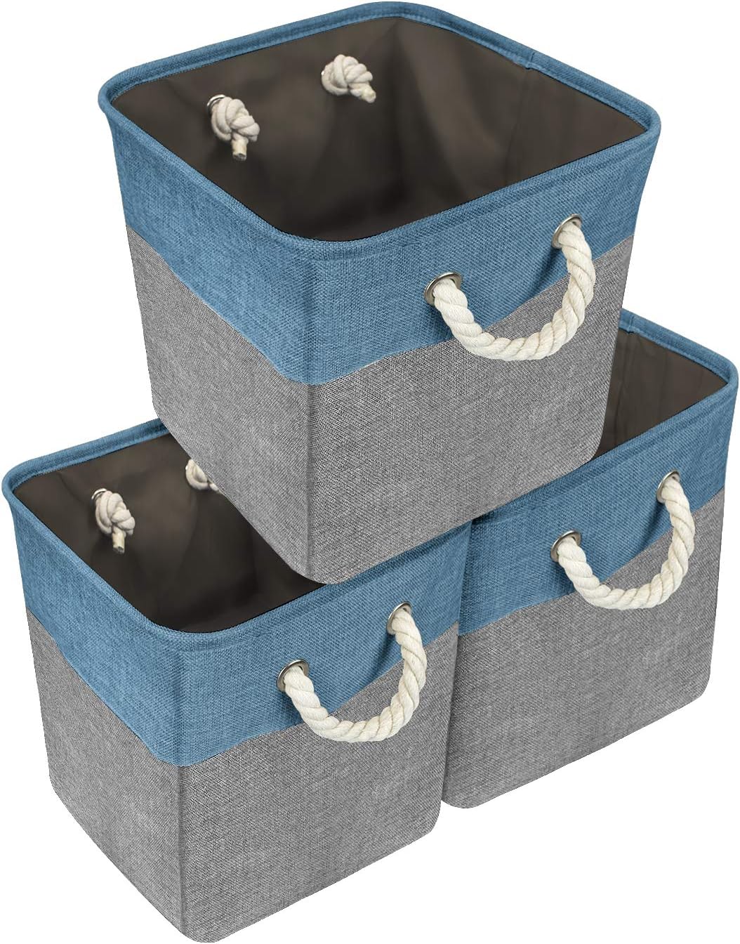 amazon storage baskets on Amazon Com Sorbus Cube Storage Bins Basket Set 3 Pack Big Square Cube Fabric Collapsible Organizer Bin With Cotton Rope Carry Handles For Linens Toys Clothes Woven Rope Basket Aqua Kitchen Dining
