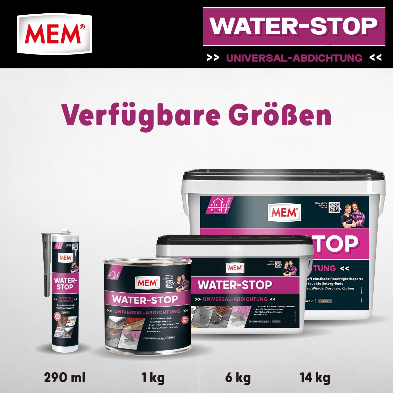 MEM Water Stop Abdichtungsmasse, Universalabdichtung & Feuchtigkeitssperre für innen & außen, Sofort dichtend, Lösemittel-, silikon- & bitumenfrei, Grau, 1 kg Eimer 7