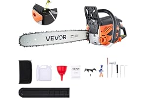 VEVOR 20inch 62CC Gas Powered Chainsaw, 3.8 HP 2 Stroke Engine Gas Power Chainsaws with Non-Slip Handle, Gas Chainsaws with Dual Fuel Tanks, For Wood Cutting, Tree Trimming, and Land Clearing