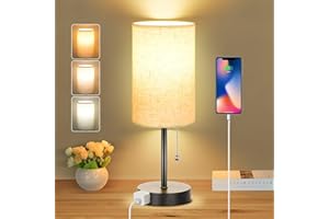 Dott Arts Table Lamp for Bedroom, 3-Color Bedside Lamps with Pull Chain, Bedroom Table Lamps for Nightstand,AC Outlet Small Lamp for Living Room, Bulb Included