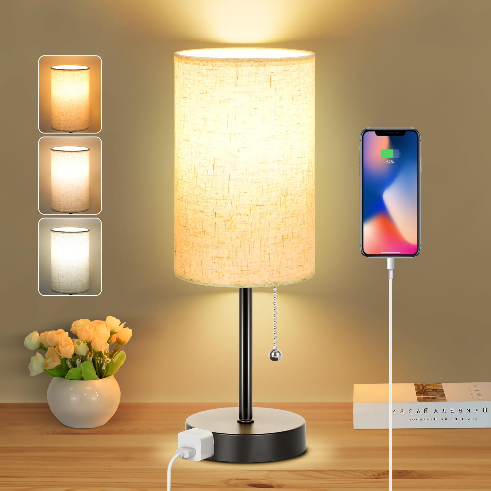 Dott Arts Table Lamp for Bedroom, 3-Color Bedside