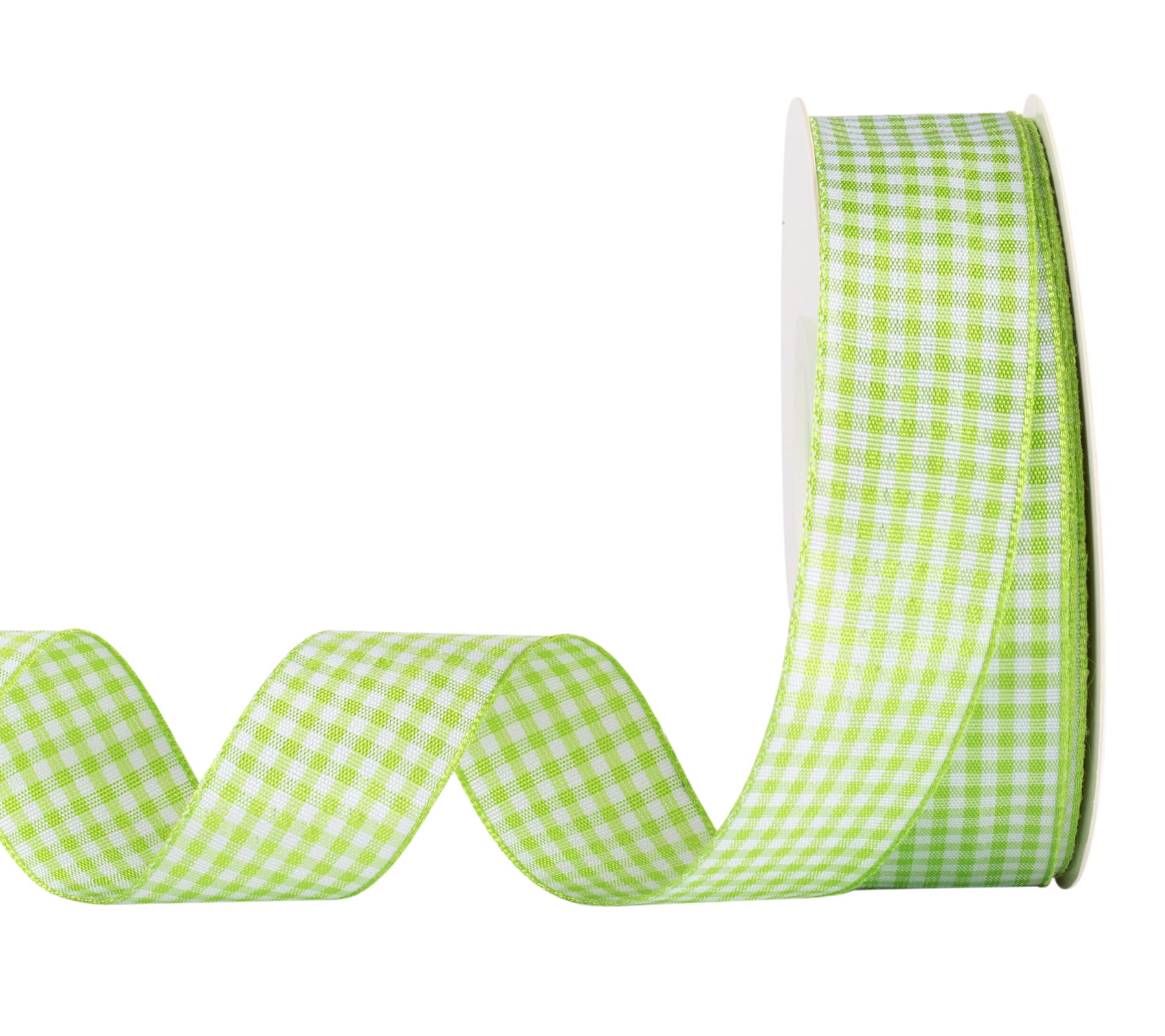 AVANAVA Gingham Plaid Ribbon 25mm - Polyester Check Woven for Crafts, Gifting and Wedding (22 Meters-Roll, Apple Green)