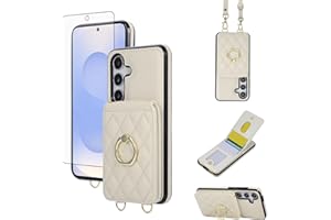 Asuwish Phone Case for Samsung Galaxy S24 FE 5G Wallet Cell Cover with Screen Protector Ring Stand Credit Card Holder Crossbo