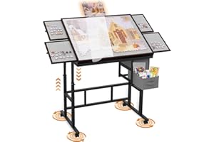 Doerpuz Jigsaw Puzzle Table with Drawers × 6,1500pcs Adjustable Height and Five up Angles Puzzle Tables for Adults with Drawers,Cover,Wheels for Indoor Game in Winter