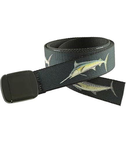 No27 Mens Nautical Tarpon Fish D-Ring Style Ribbon Belt, Webbing