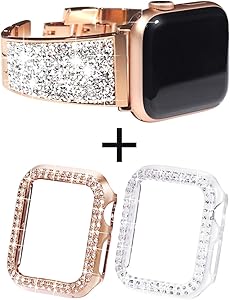NewWays for Apple Watch Band and Case 40mm, 1 Crystal Band + 2 Cases