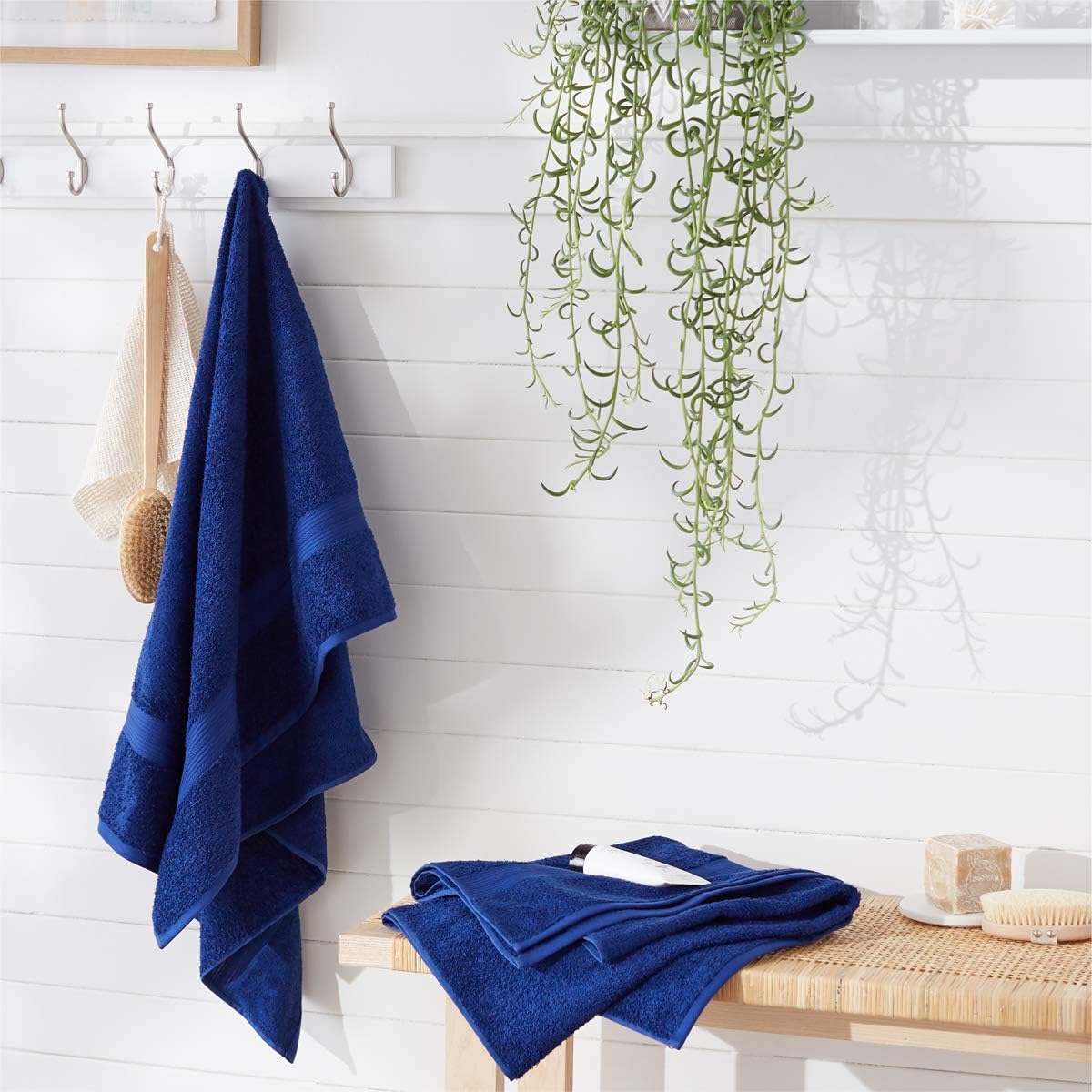  Basics Fade-Resistant Cotton Bath Towel - Pack of 4, Navy Blue: Home & Kitchen