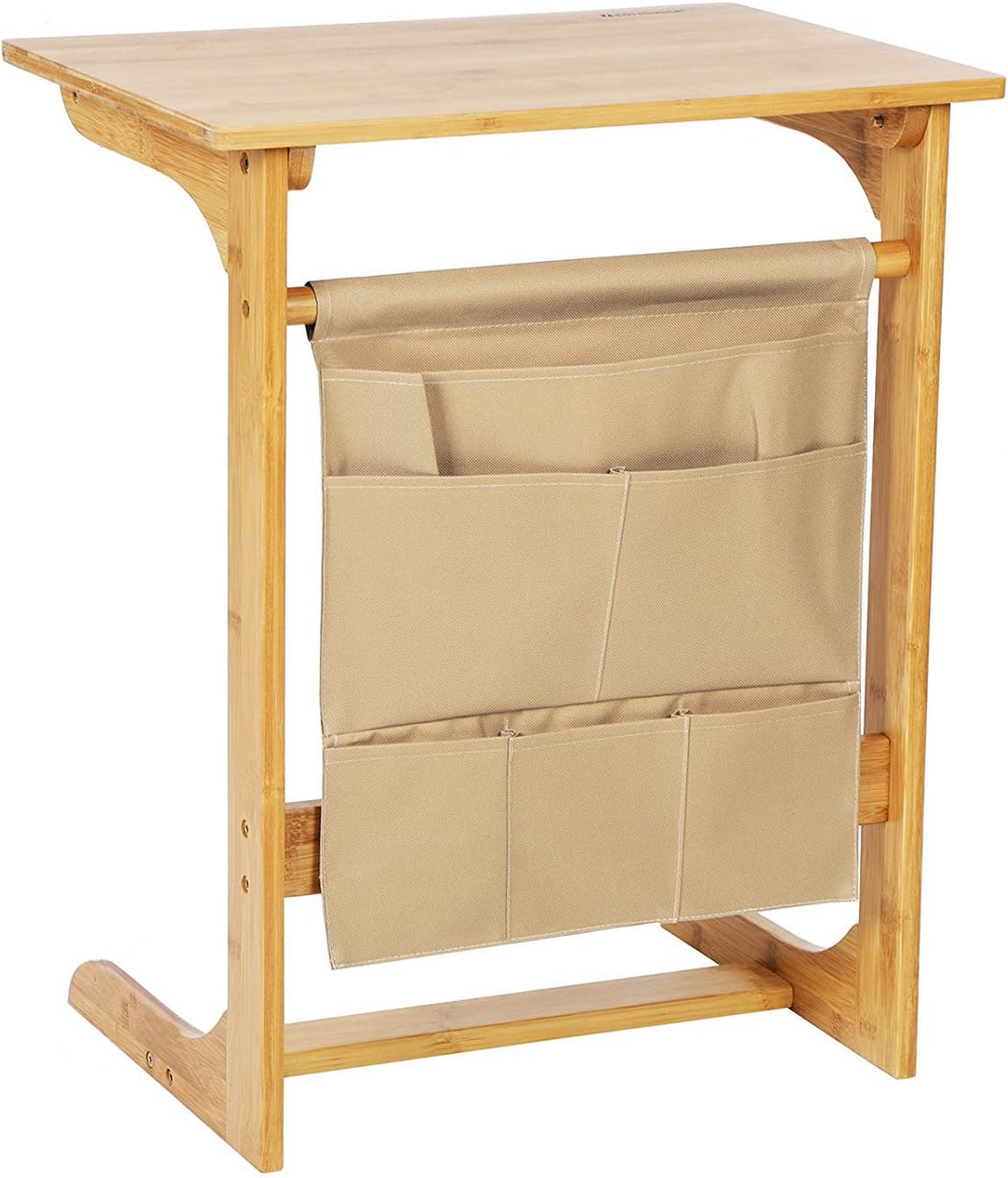 Bamboo Wood TV Tray with Removable Storage Bag, Portable Sofa Bed Side Table Laptop Holder for Eating Reading Gaming, End Stand Couch Console Workstation Office Home Natural
