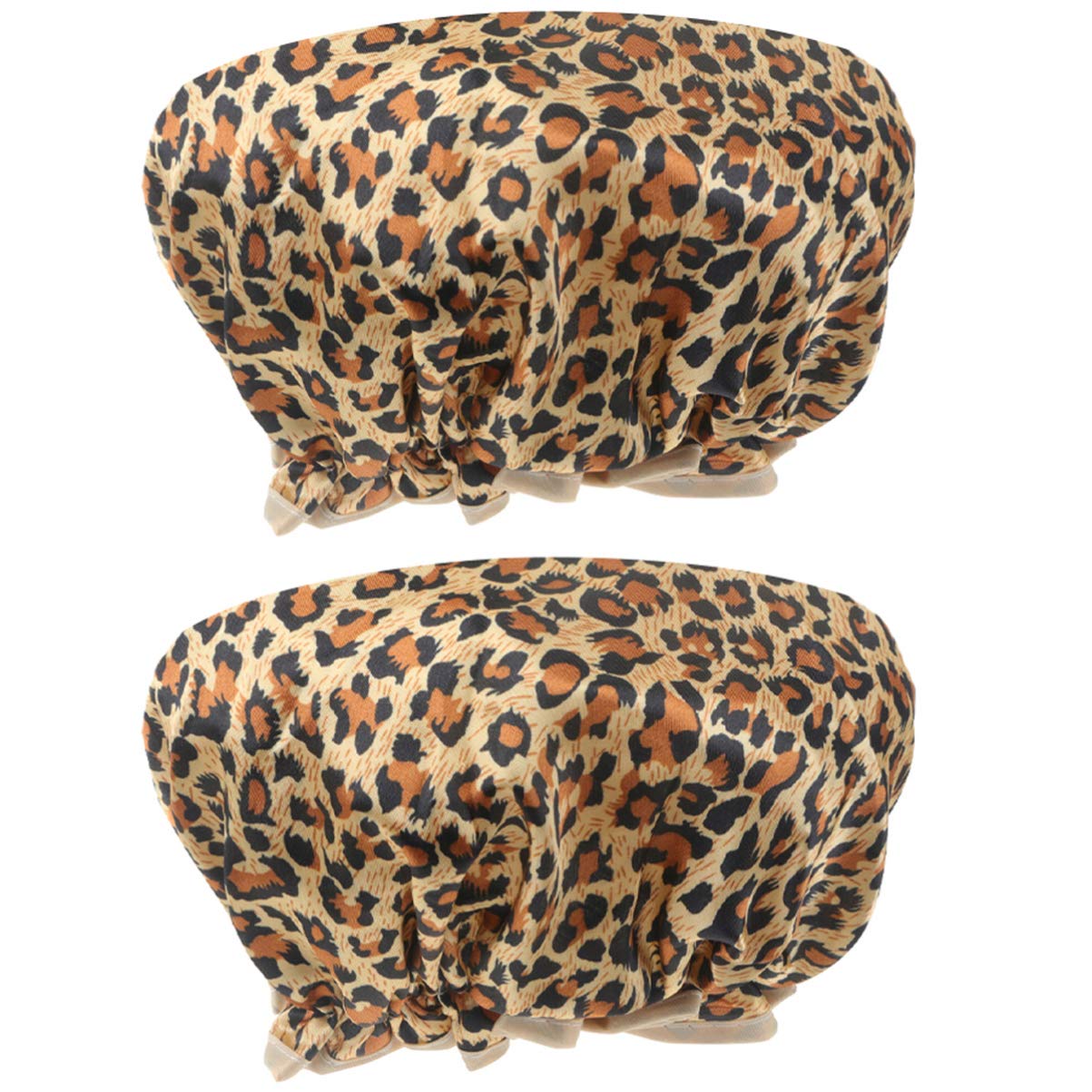 Beaupretty Leopard Print Shower Caps for Women 2 Pack Double-Layer Peva Waterproof Bathing Hair Caps Elastic Hair Protection for Home and Salon Use