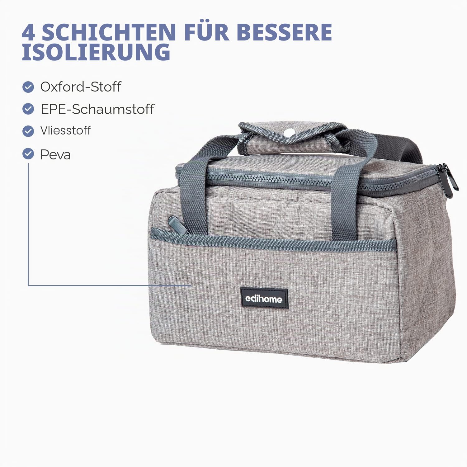 edihome, Kühltasche Klein, Lunchbag, Kühltasche, Faltbar, 8L, Thermo Lunchbox, Isolierte, für Mittagessen, Arbeit, Camping oder Reise, Tragbar (Grau) 4