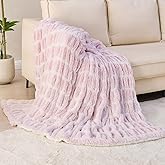 Warm Fuzzy Faux Fur Blanket, Elastic Striped Fleece Throw Blanket for Couch Sofa Bed Living Room, Light Pink Double-Sided Furry Blanket and Throws - 50"x 60"