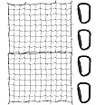 Most Heavy Duty Elastic Cargo Net for Pickup Truck Bed - 4' x 6' Stretches to 8' x 12' - Small 4”x4” Latex Bungee Mesh with 19 Rust Resistant Iron Carabiners for Ford, Dodge RAM, Chevy, Toyota, etc