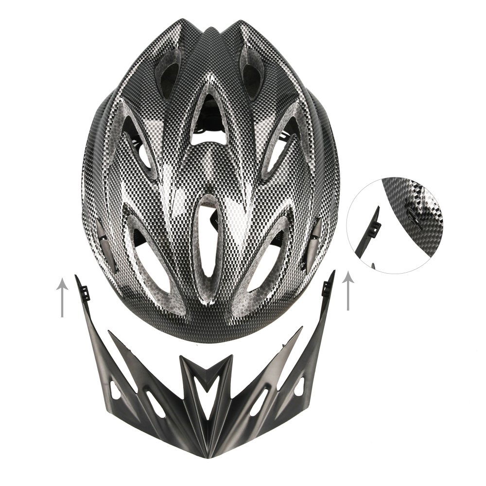 Uzexon Casco ciclista de ciclismo de MTB (18 aberturas), adultos Casco ligero unisex de bicicleta con visera desmontable y forro suave, sistema de rueda ajustable (Negro)