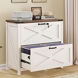 Lateral File Cabinet with 2 Large Drawers, Farmhouse File Cabinet with Lock for Letter/Legal/A4 Size Hanging Files, Wood File Storage Cabinets Printer Stand for Home Office Cabinets, White and Brown