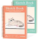 DSTELIN 2 Pack Mini Sketch Books, 7.5 x 5.1 Inch, Spiral Bound with Hard Cover, 50 Sheets per Pad,100gsm, Ideal for Sketching