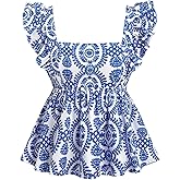 Floerns Women's Summer Boho Cute Square Neck Ruffle Cap Sleeve Blouse Smocked Peplum Top