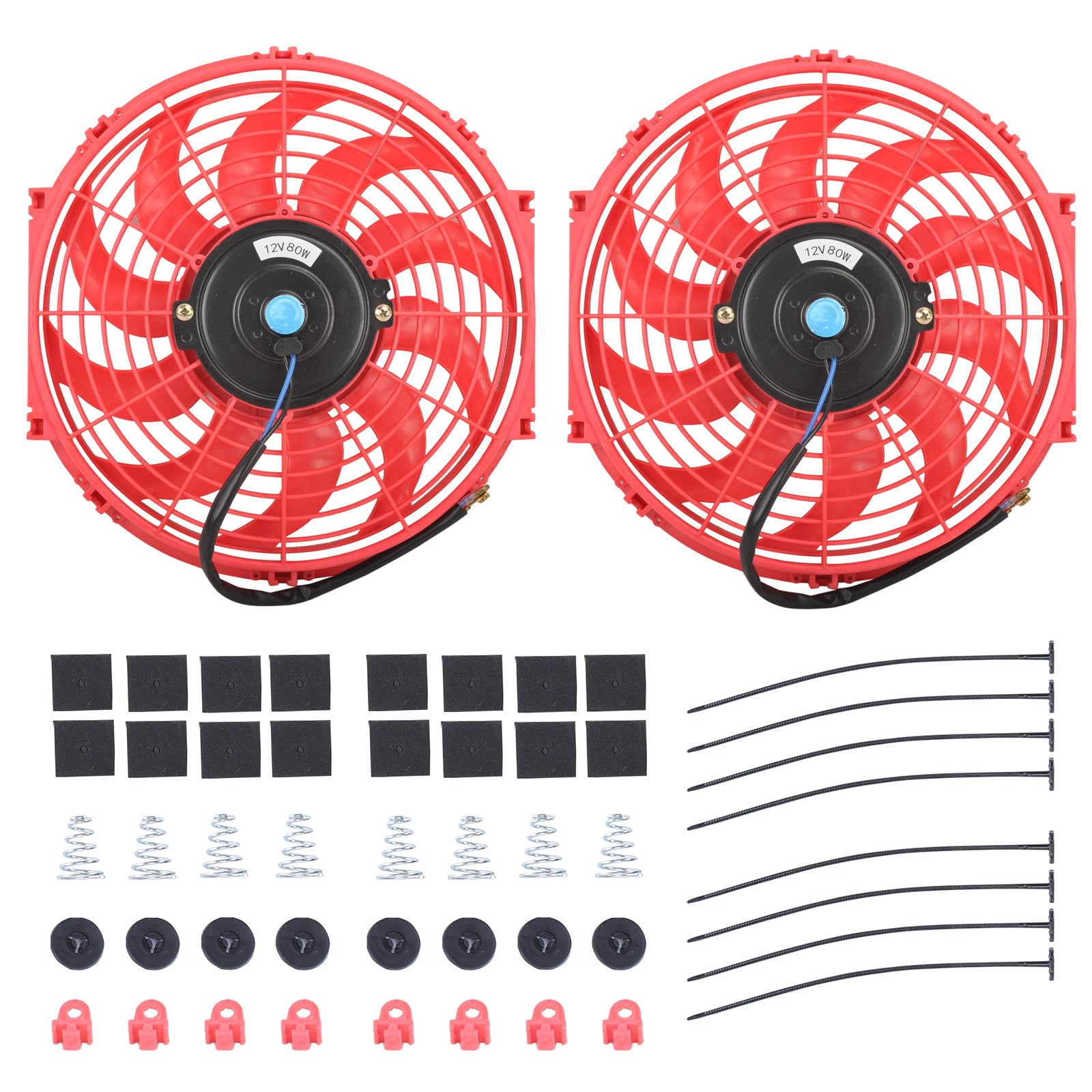 Photo 1 of 12" Electric Radiator Cooling Fan Assembly Kit, Universal High Performance 12V 80W Motor with Fan Mounting Kit - Red(2 Pack)