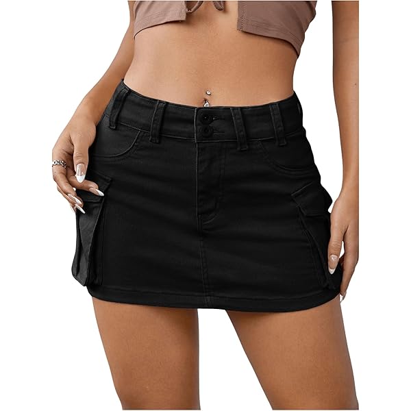 ★韓国人気★BADBLOOD★Bonnie Cargo Mini Skirt Amazon.com: Women's Low Waist Button Bodycon Mini Cargo