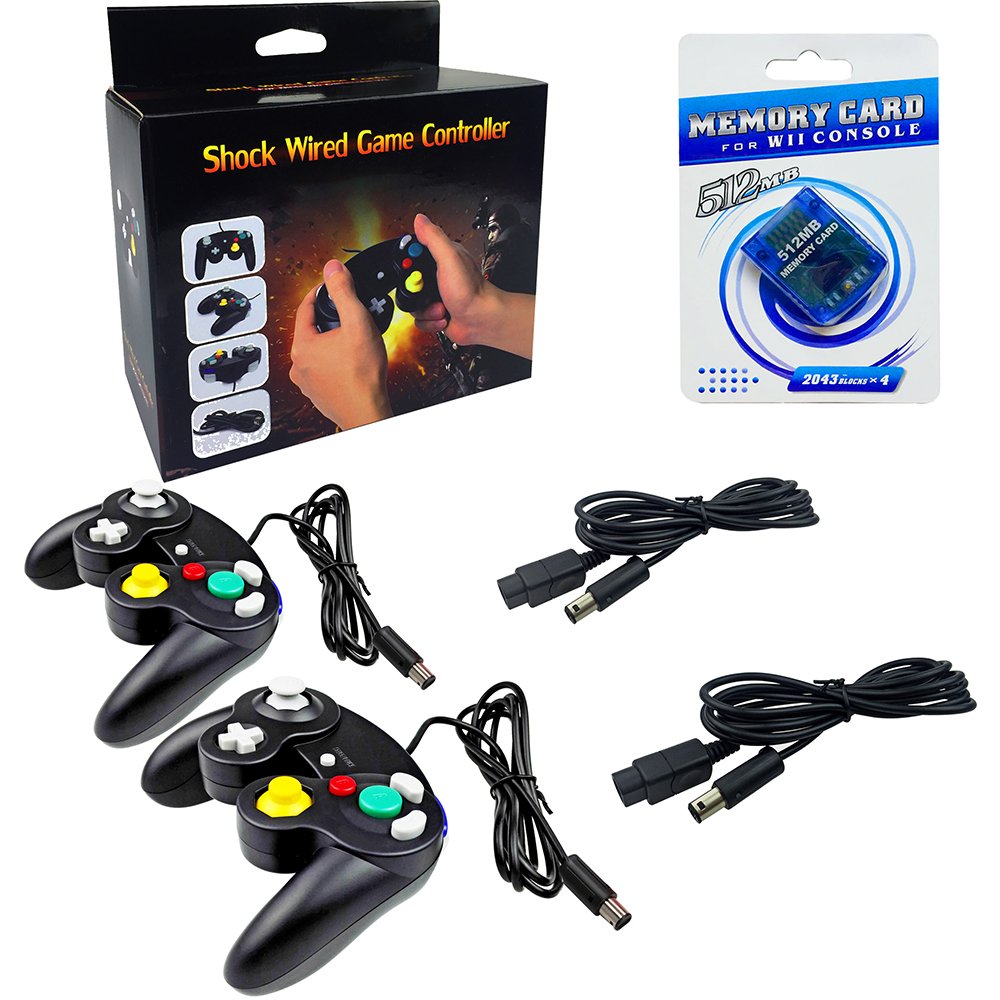 2 Pack Gamecube Controller With Extension Cables - And 512mb Gamecube Memory Card