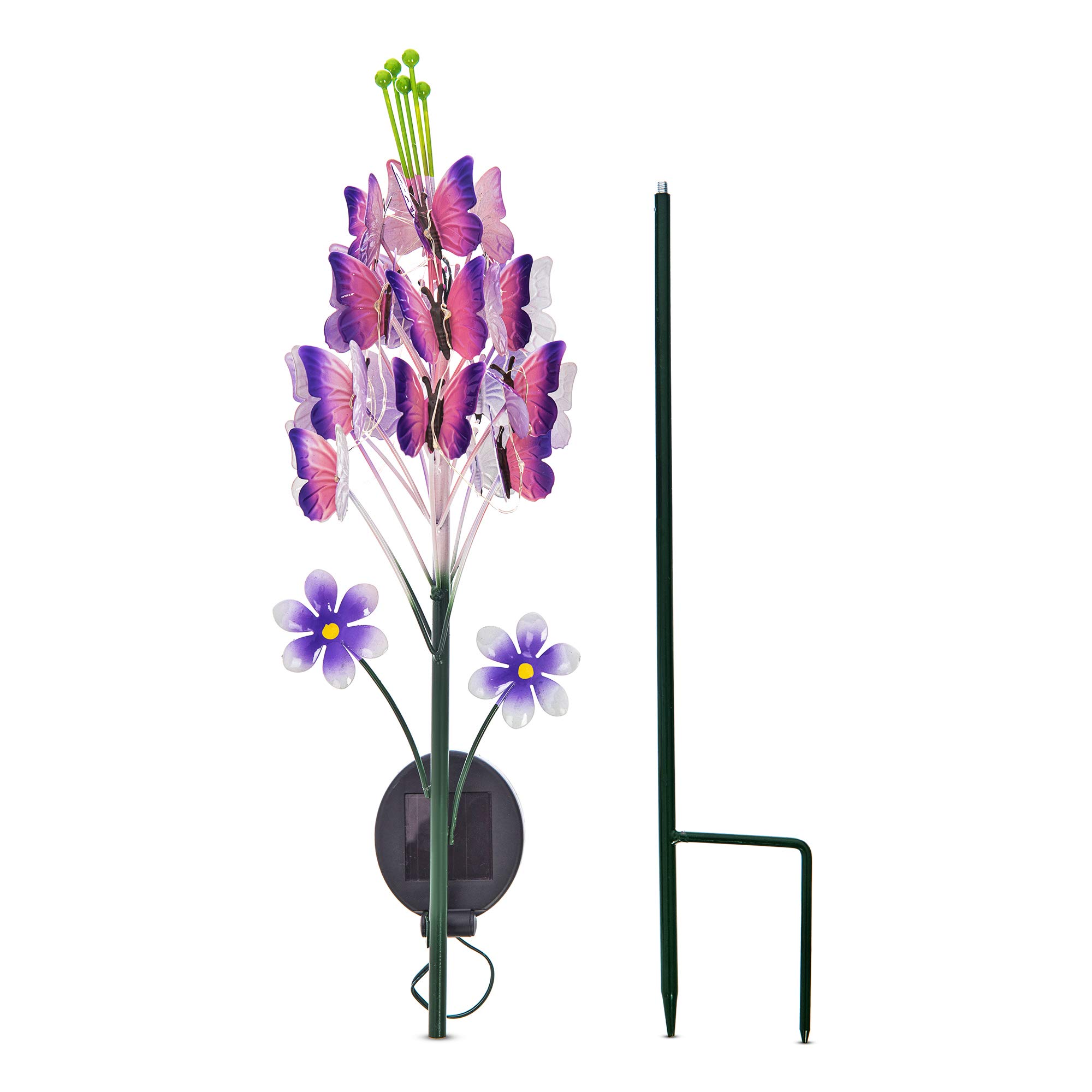 LIVIVO Solar Powered Stake Light with Rechargeable Battery, Sturdy Ground Spike, IP44 Waterproof Casing and Weatherproof Shell for Garden or Pathway, Intelligent Darkness Sensor (Butterfly)