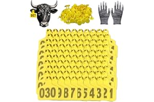 DDNRTXS 100PCS Cattle Ear Tags, Plastic Livestock Cow Ear Tags for Cattle Sheep Goats Pigs Deer, Numbered 001-100 for Farm Animal Identification, with Work Gloves (Yellow, Cow)