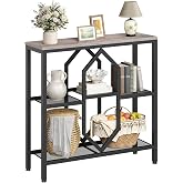 HOOBRO Console Table, Narrow Entryway Table, Behind Couch Table, Greige | 3-Tier Side Table with Wooden Tabletop and Metal Mesh Shelves, for Hallways, Entryways, Living Rooms, Bedrooms
