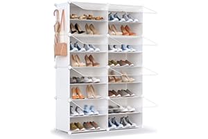 HOMICKER Shoe Rack,32 Pair Shoe Storage Cabinet with Door Expandable Plastic Shoe Organizer Shoe Shelves for Closet,Entryway,