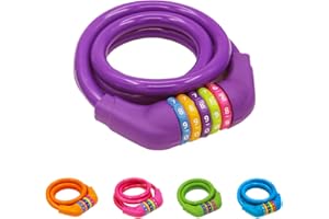 IDEALUX Bike Lock Cable Resettable Cable Lock Self Coiling 5 Digit Combination Bike Lock 4 Feet 120cm (Purple)