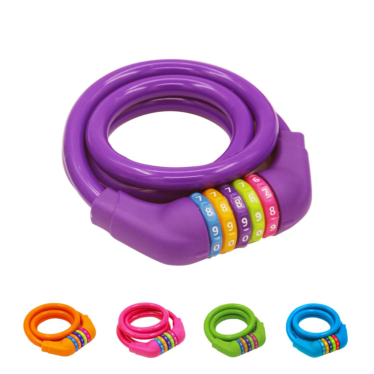 Goldpool Colourful Bike Lock Combination Padlock – Security 5 Digit Cable Lock with Holder Children’s Coil Cable Lock 120 cm long", purple