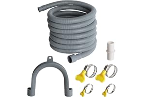MANSTE Universal Washing Machine Drain Hose Extension Kit Includes 23FT Corrugated and Flexible Washing Machine Drain Hose Replacement, U-Bend Hose Holder, Extension Adapter and 4 Pieces Clamps (23)