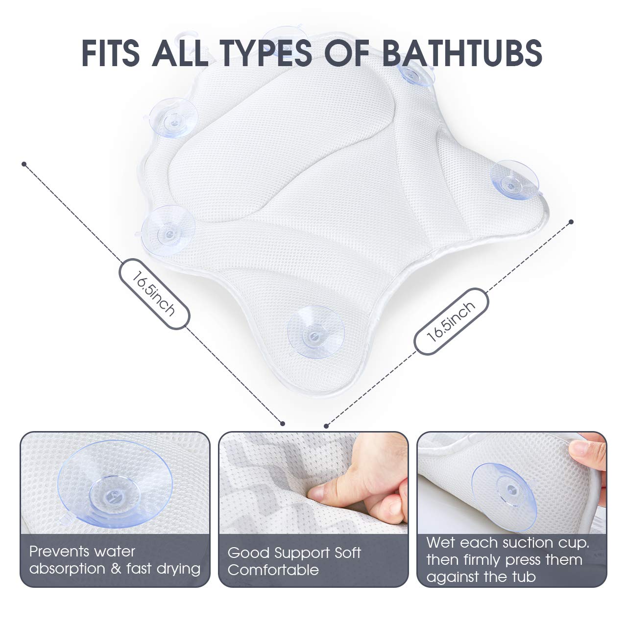HOKEKI Bath Pillows for Tub, Luxury Customized- Ergonomic Bath Pillow for Neck, Head & Shoulders and Back Support, Spa Bathtub Pillow with Six Strong Grip Suction Cups-Soft, Comfortable & Quick Dry : Beauty